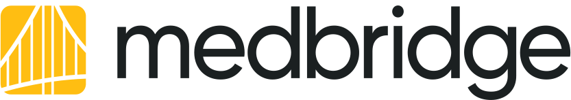 Medbridge logo with bold black text and a yellow bridge graphic on the left.